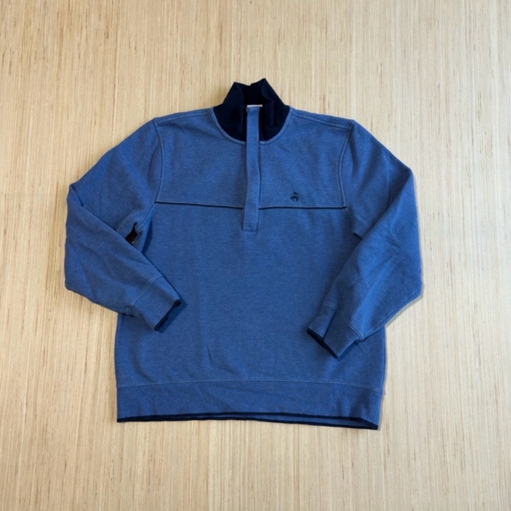 Brooks Brothers Men's Blue Heather Mock-Neck Fleece 1/2 Zip Pullover Sweater